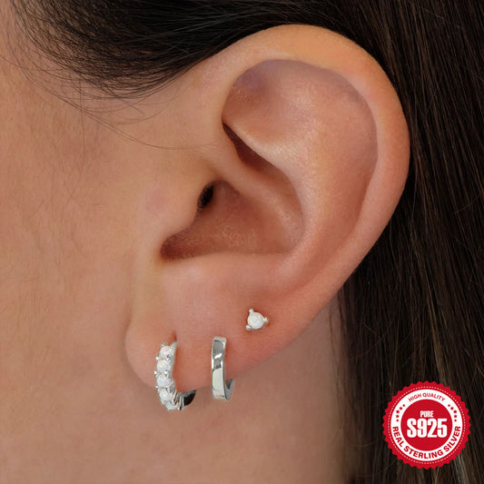 925 Sterling Silver Diamond Opal Suit Earrings
