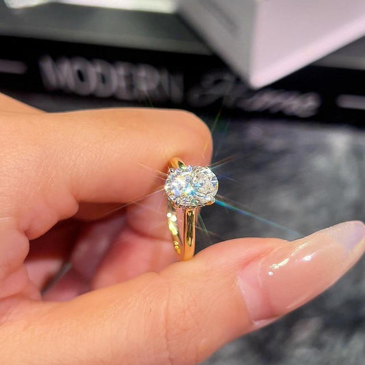 5A Oval Zircon Ring Female Copper Plating 14K Gold High-grade Light Luxury