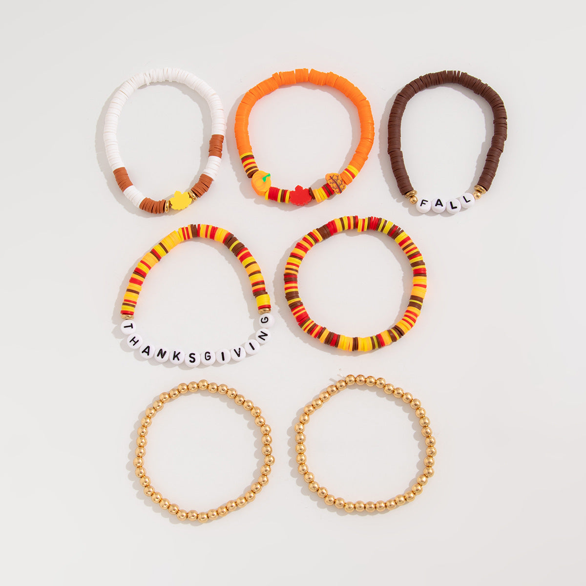 Thanksgiving Maple Leaf Acrylic Creative Handmade Polymer Clay Beaded Bracelet Suit