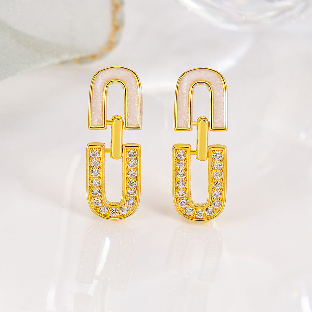 Retro Epoxy U-shaped Stud Earrings For Women