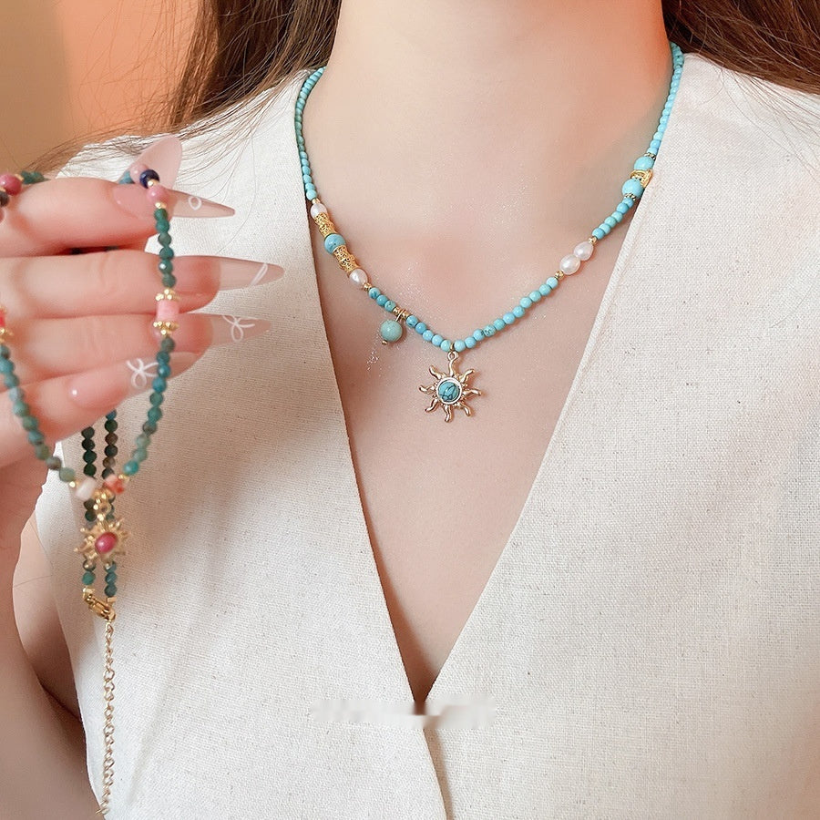 Stone Freshwater Stringed Pearls Sun Necklace French Royal Style