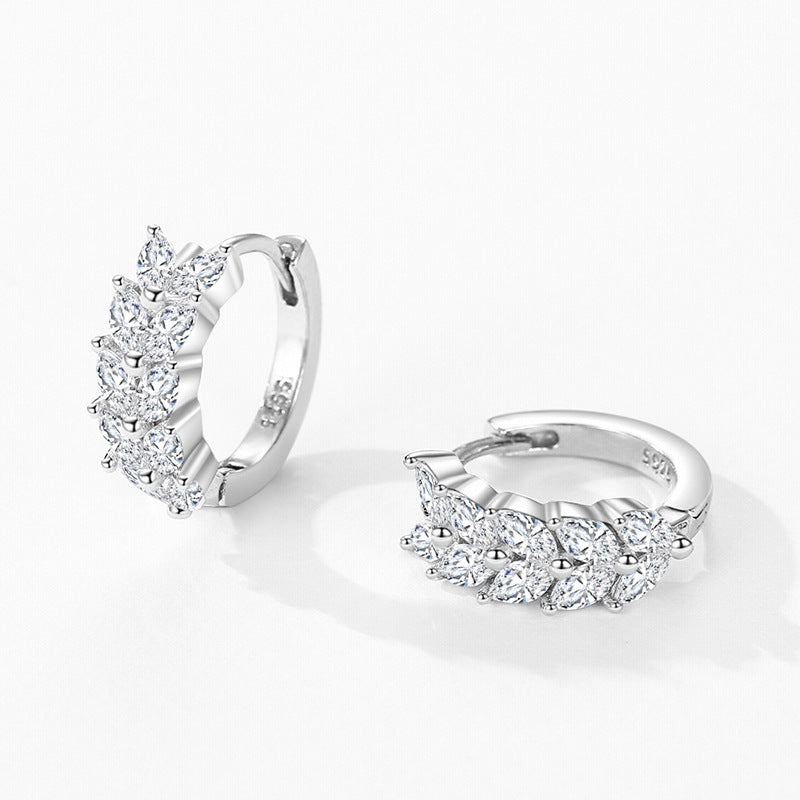 S925 Sterling Silver Diamond Leaf Shaped Earrings For Women