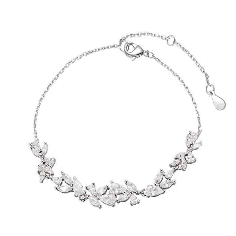 New White Copper Wisteria Flower Bracelet For Women