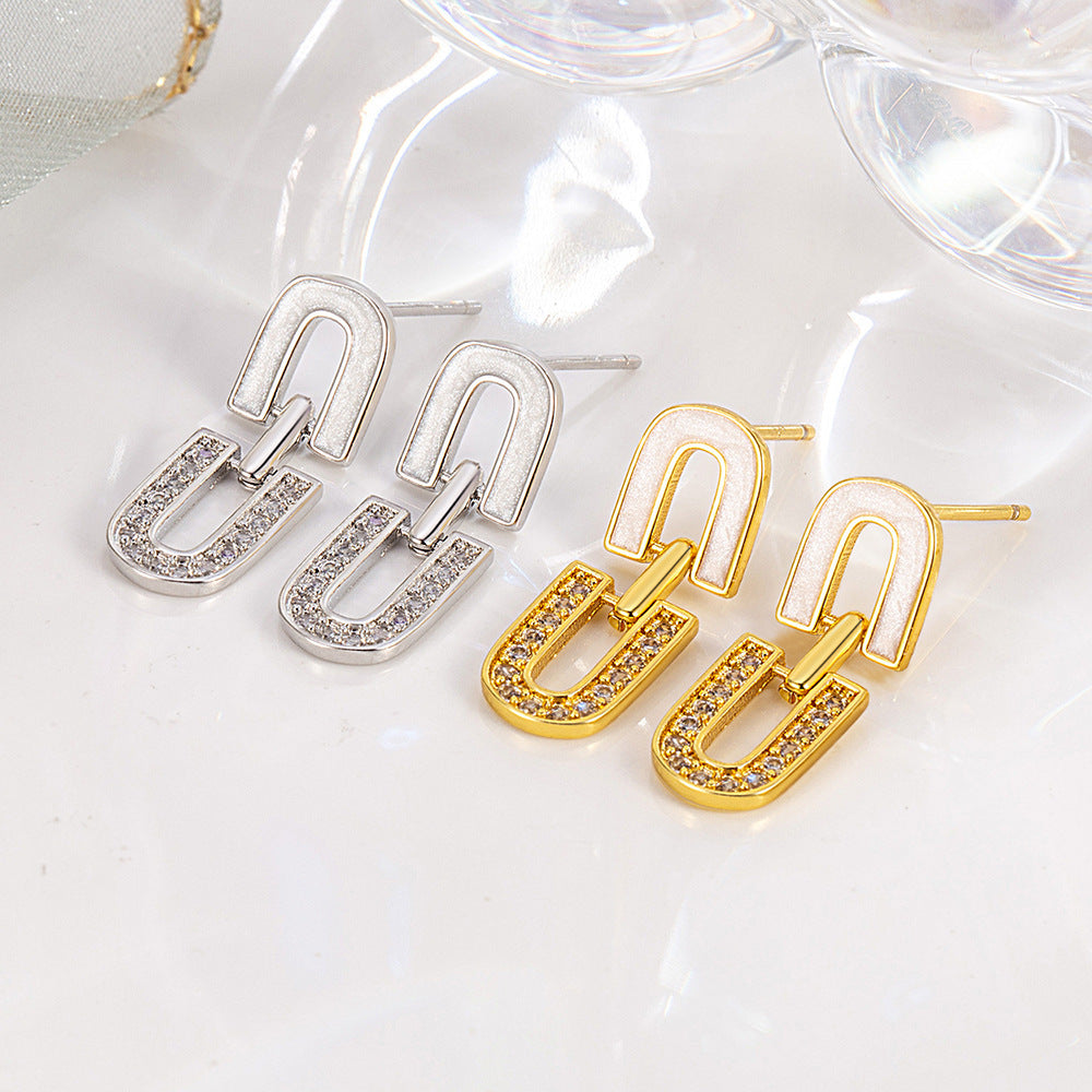 Retro Epoxy U-shaped Stud Earrings For Women