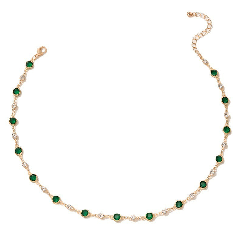 Green Zircon Retro Diamonds Short Clavicle Chain