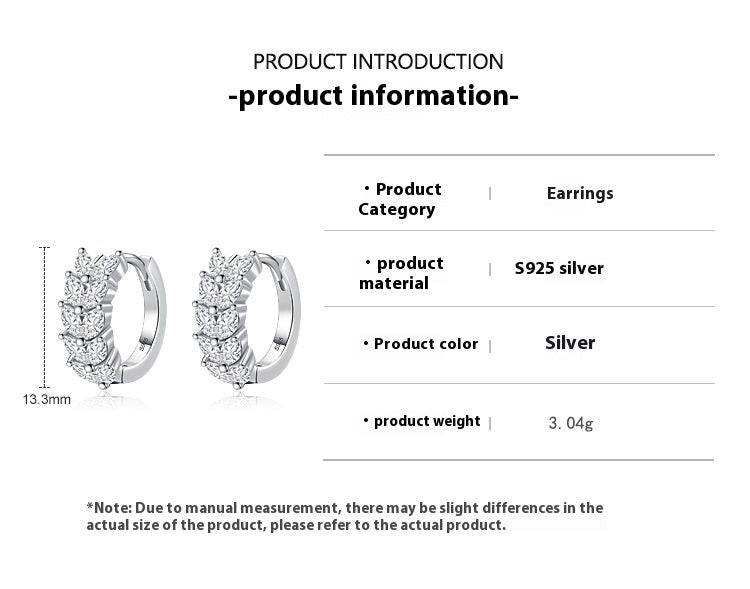 S925 Sterling Silver Diamond Leaf Shaped Earrings For Women