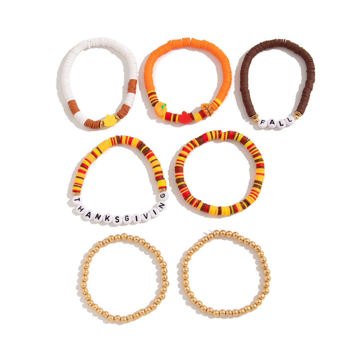 Thanksgiving Maple Leaf Acrylic  Creative Handmade Polymer Clay Beaded Bracelet Suit