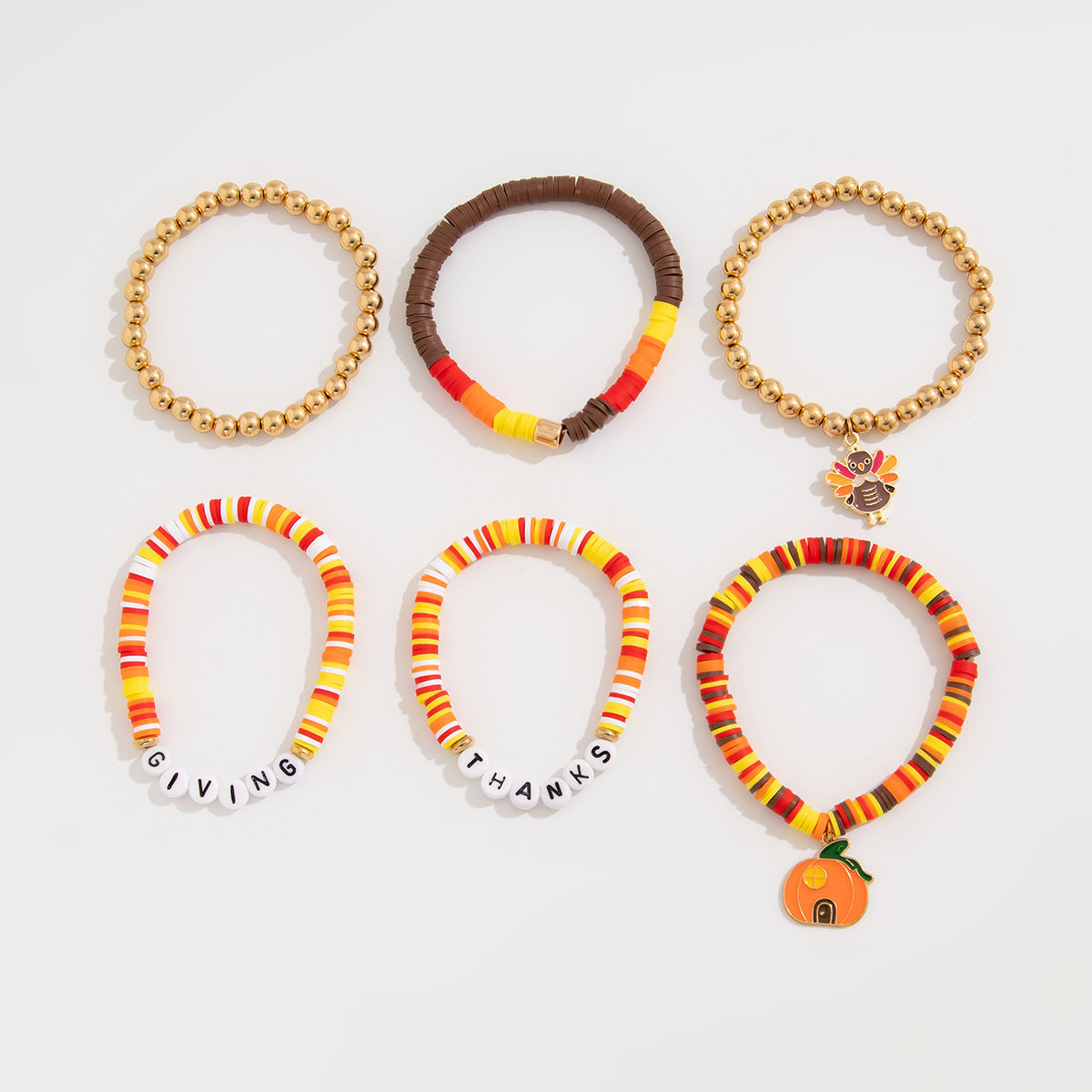 Thanksgiving Maple Leaf Acrylic  Creative Handmade Polymer Clay Beaded Bracelet Suit