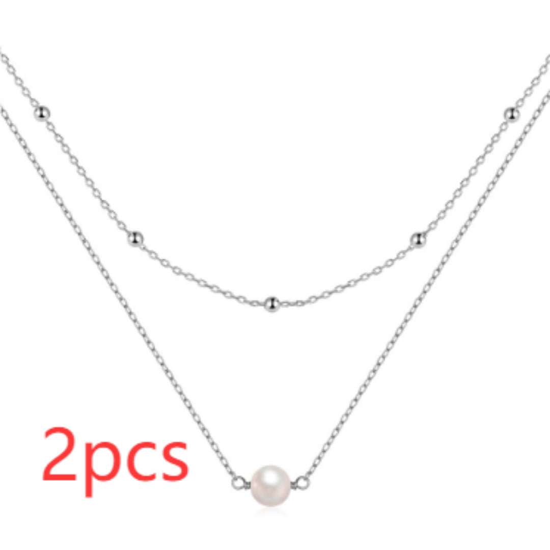 S925 Sterling Silver Temperamental Double Layer Twin Pearl Necklace For Women