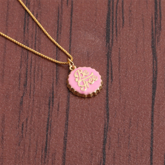 Copper Plating 18K Gold Be Free Bottle Cap Pendant Necklace