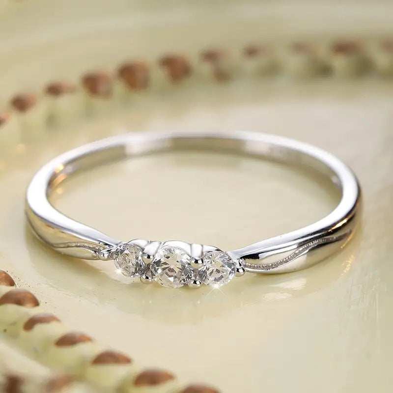 S925 Sterling Silver Ripple Wave Gang Drill Small Ring