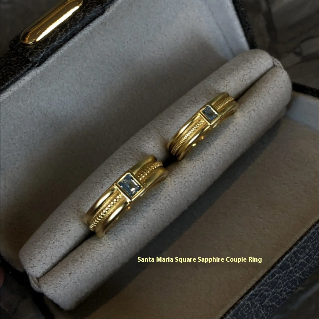 Square Lanbao Couple Light Luxury Minority Advanced Frosted Gold Ring