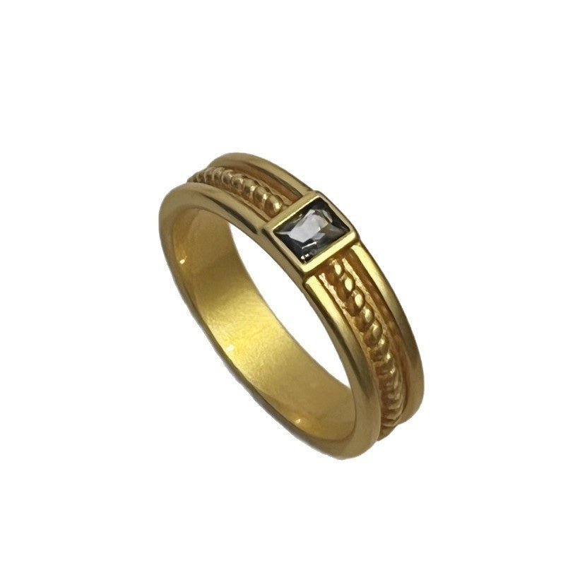 Square Lanbao Couple Light Luxury Minority Advanced Frosted Gold Ring