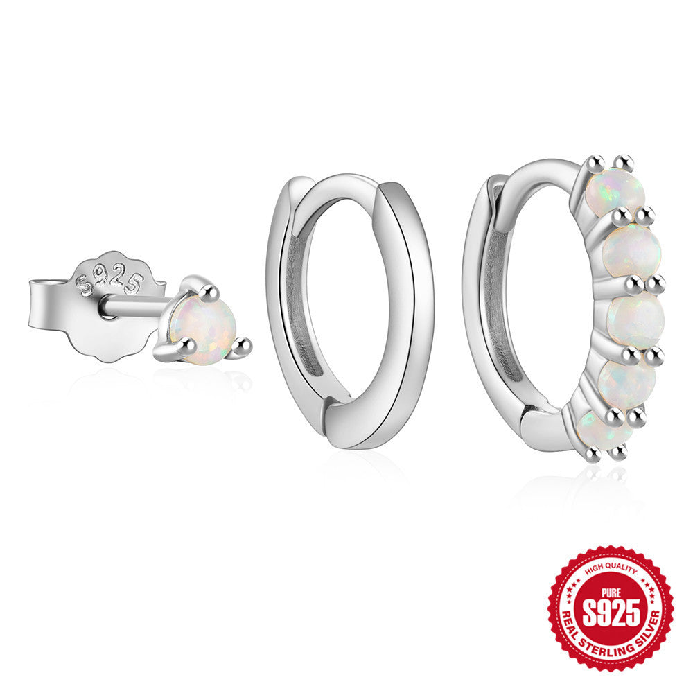 925 Sterling Silver Diamond Opal Suit Earrings