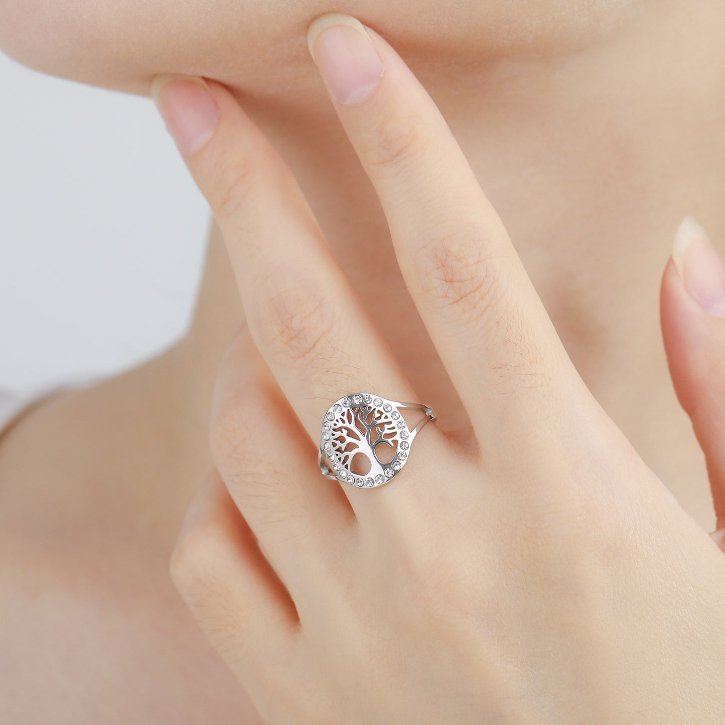 Spot Drill Hollow Tree Open Ring Jewelry