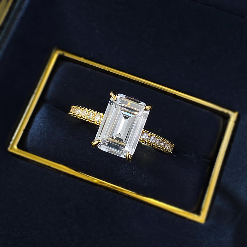 S925 Silver High Carbon Rhinestone Ring Rectangular