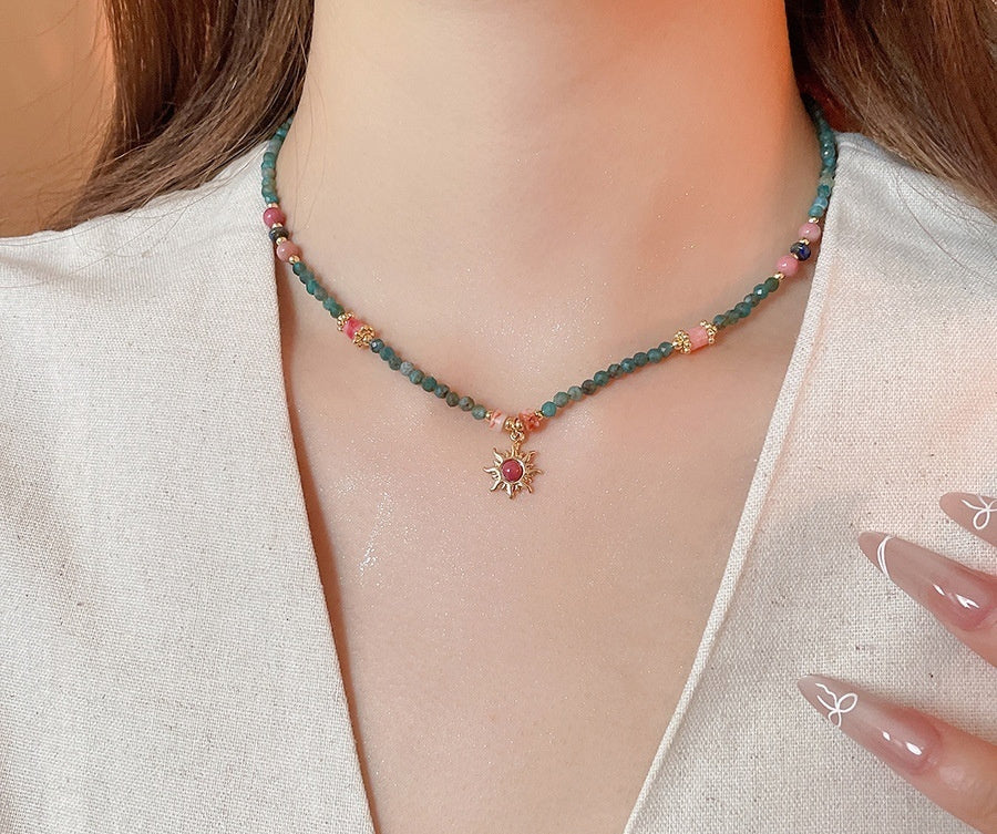 Stone Freshwater Stringed Pearls Sun Necklace French Royal Style