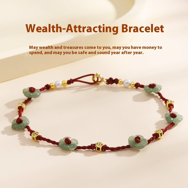 Pearl Anklet Bracelet Woven Red Rope