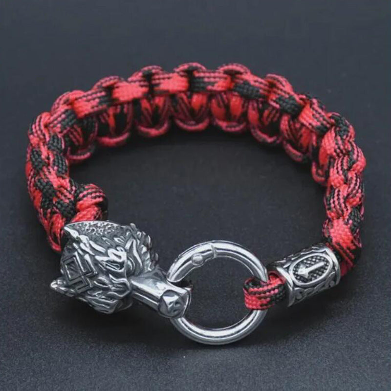 Stainless Steel Luen Character Wolf Head Bracelet Handmade