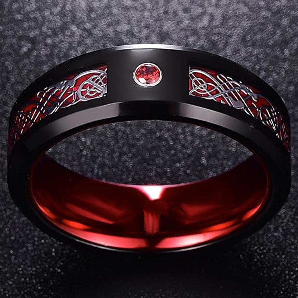 Stainless Steel Ring With Diamond Dragon Pattern Patch Cross-border Hot Ring Factory Wholesale
