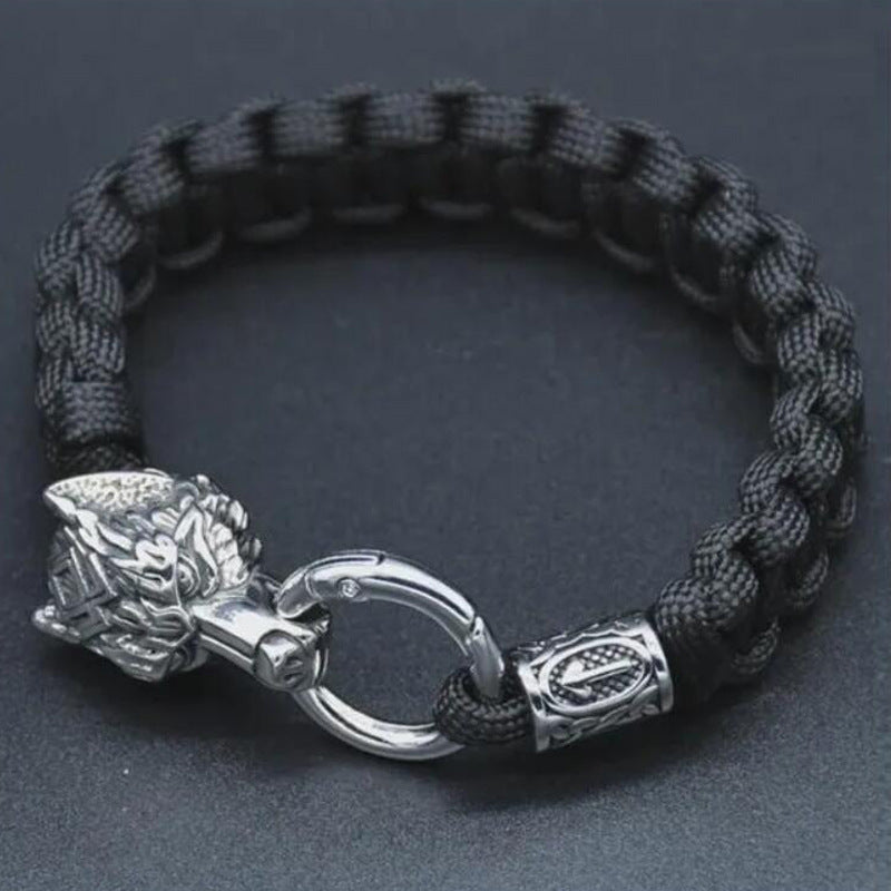 Stainless Steel Luen Character Wolf Head Bracelet Handmade