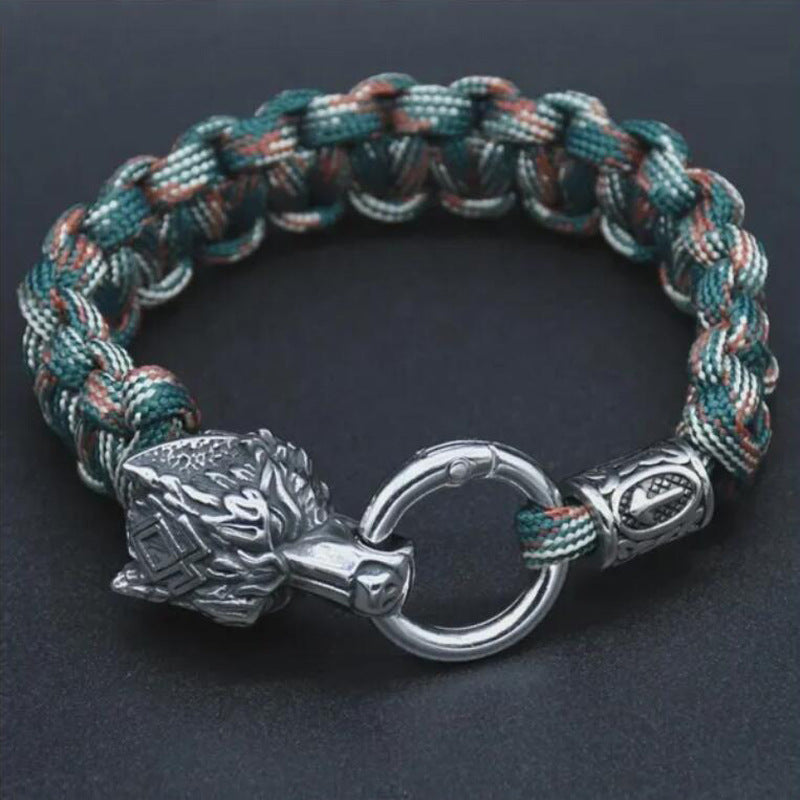 Stainless Steel Luen Character Wolf Head Bracelet Handmade
