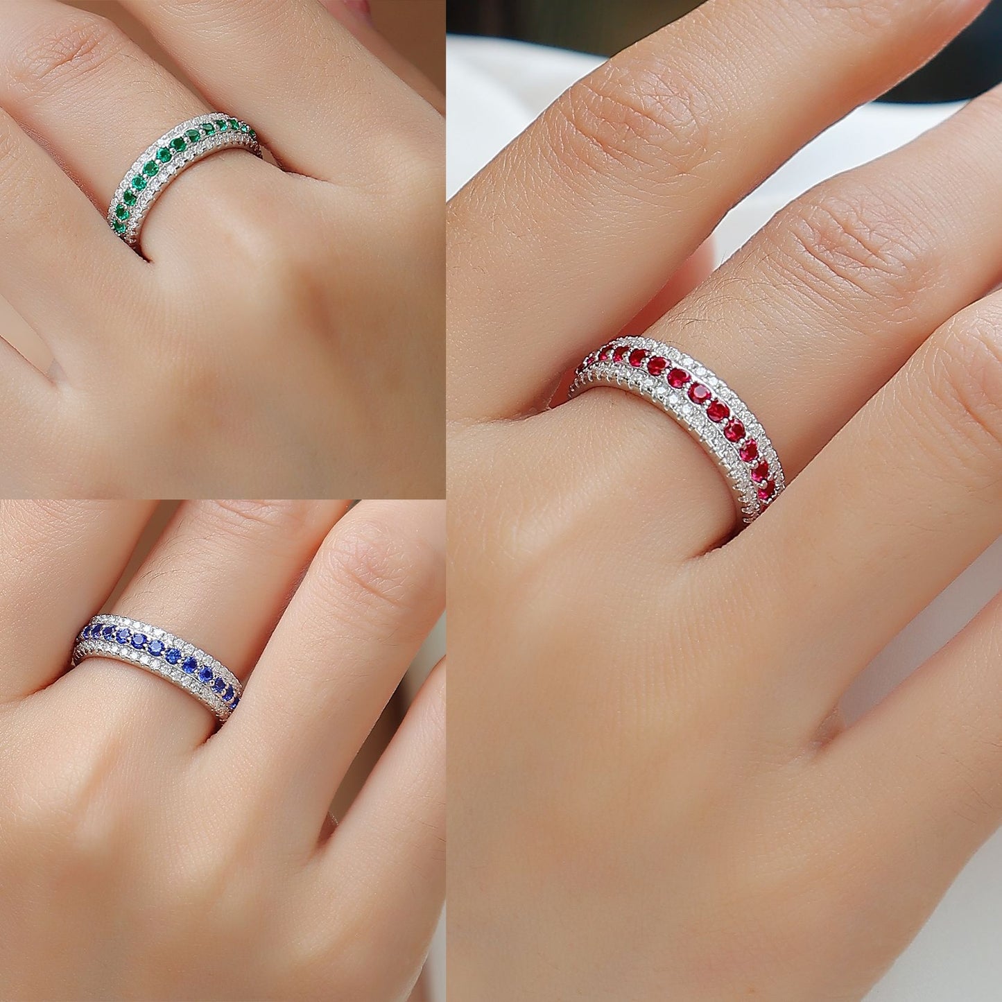 New 925 Silver Non-fading Synthetic Colored Gems Moissanite Ring