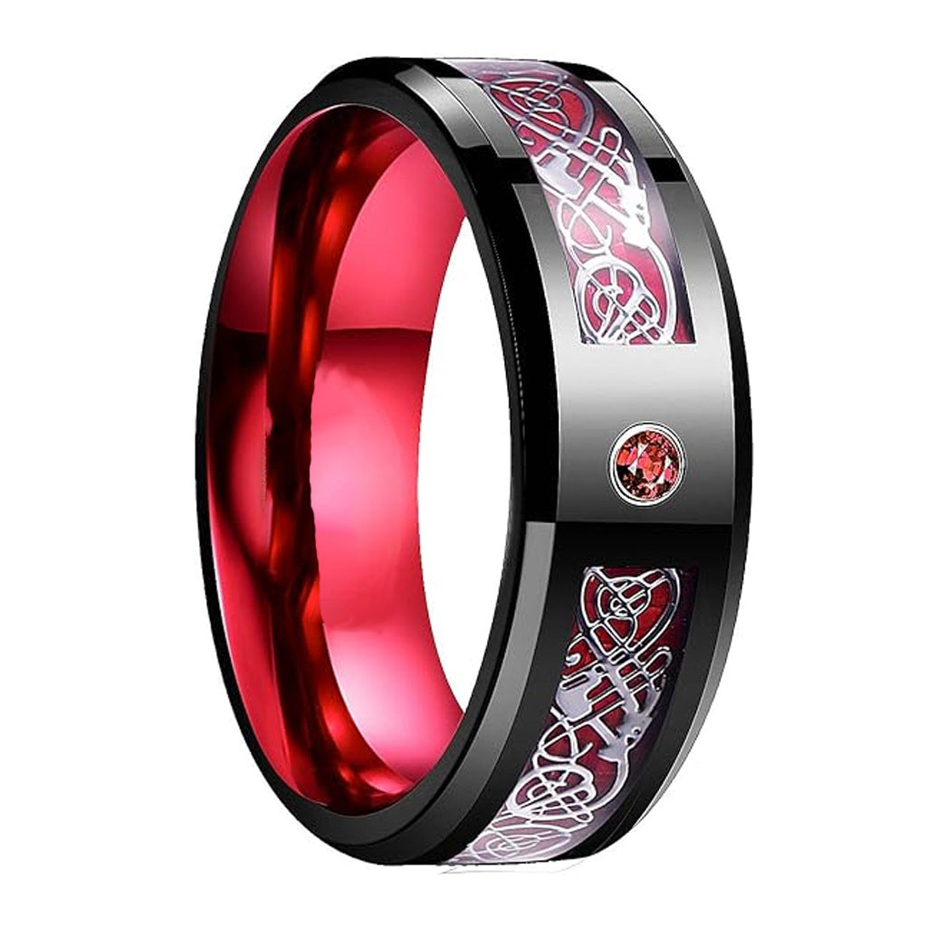 Stainless Steel Ring With Diamond Dragon Pattern Patch Cross-border Hot Ring Factory Wholesale