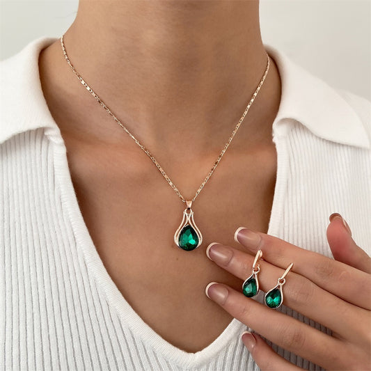 Emerald Water Drop Jewelry Sets Women