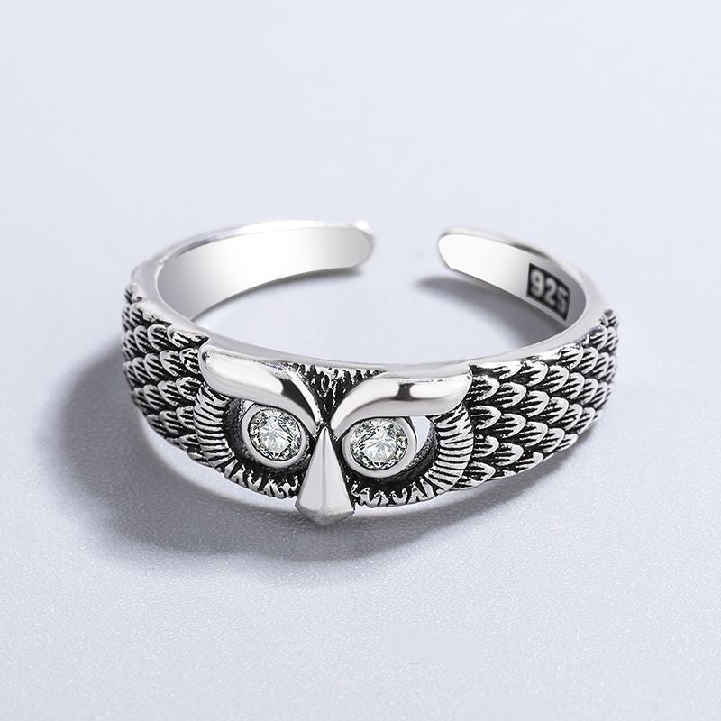 S925 Sterling Silver Personalized And Trendy White Zircon Owl Ring