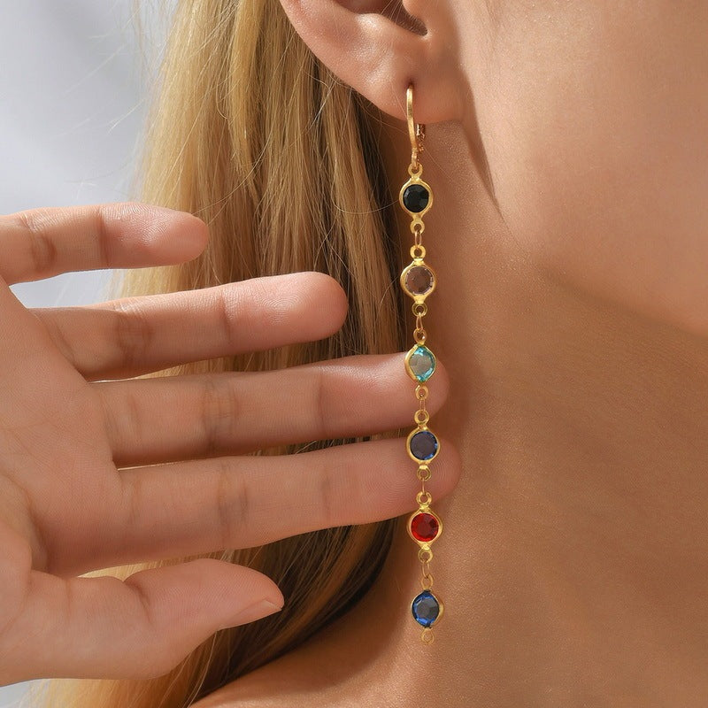 Geometric Round Colorful Crystals Beaded Earrings