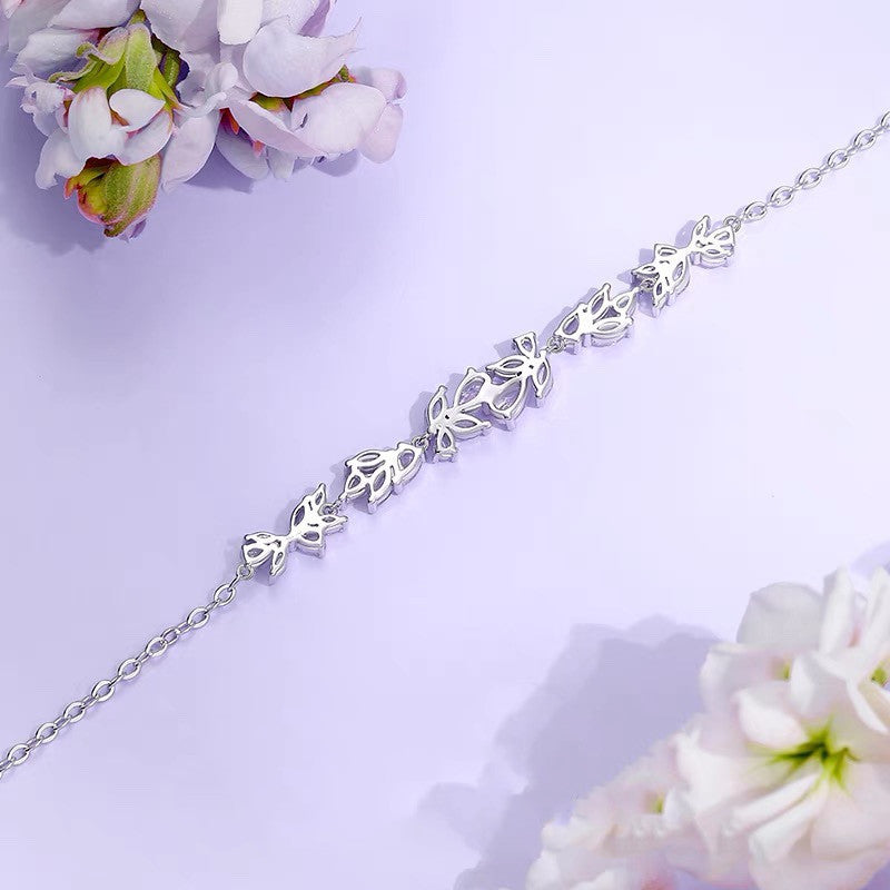New White Copper Wisteria Flower Bracelet For Women