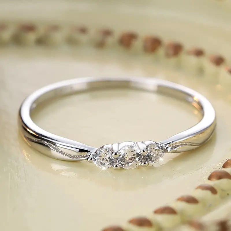 S925 Sterling Silver Ripple Wave Gang Drill Small Ring