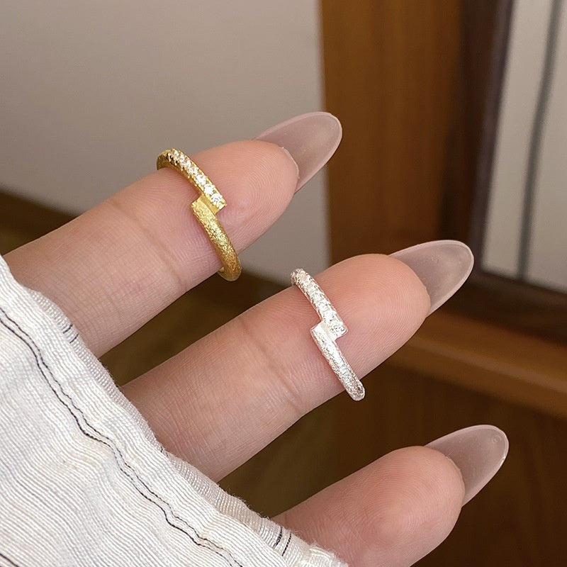 S925 Sterling Silver Cross Star Rail Brushed Ring Women