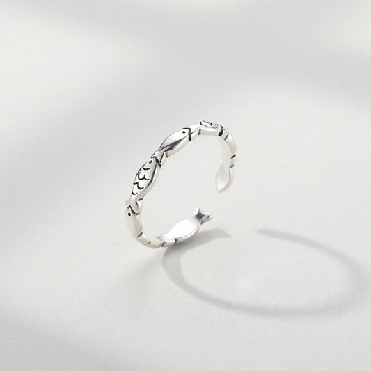 Women's S925 Sterling Silver Vintage Silver Fish Ring