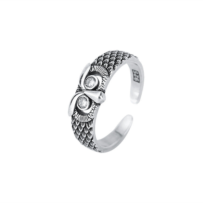 S925 Sterling Silver Personalized And Trendy White Zircon Owl Ring