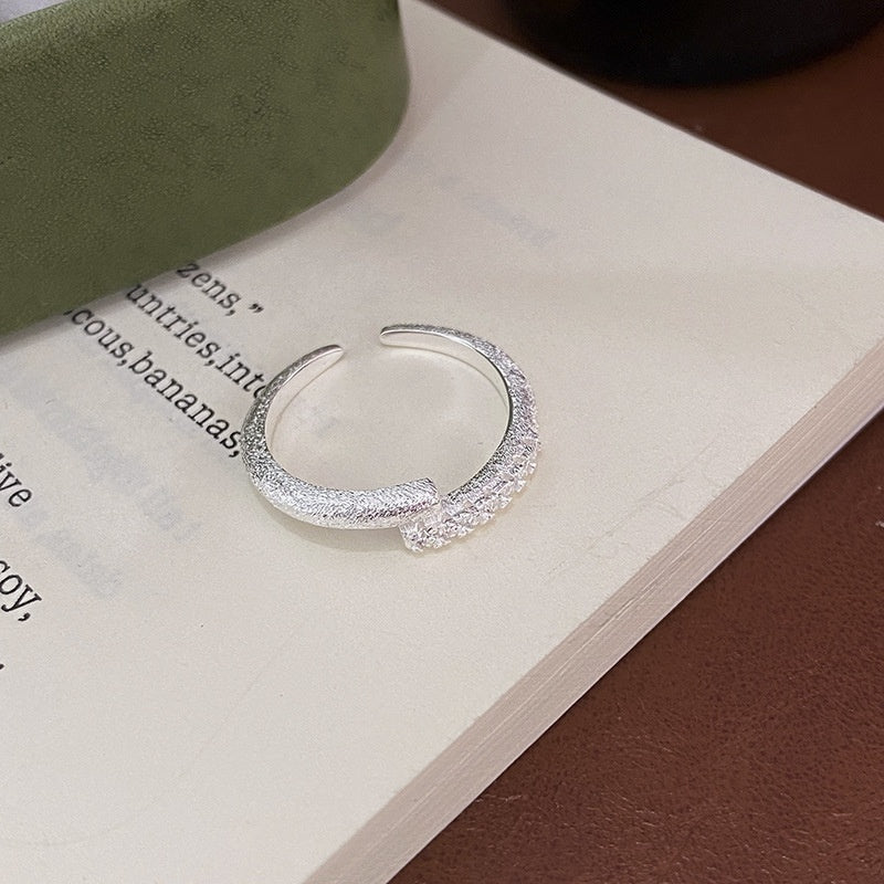 S925 Sterling Silver Cross Star Rail Brushed Ring Women