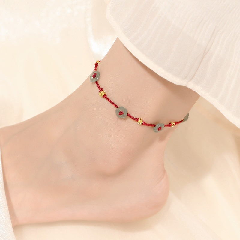 Pearl Anklet Bracelet Woven Red Rope