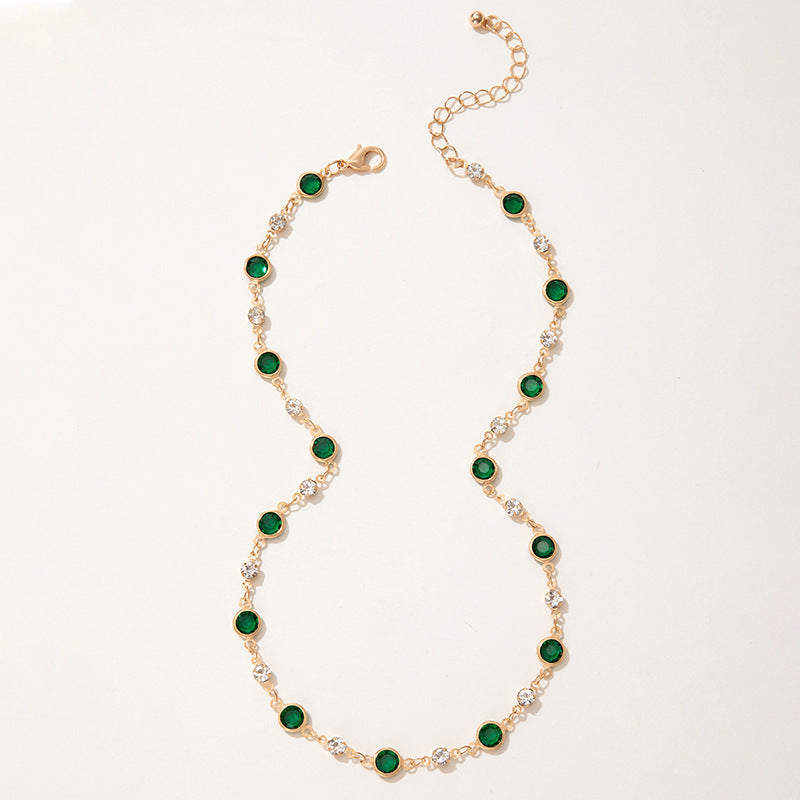 Green Zircon Retro Diamonds Short Clavicle Chain