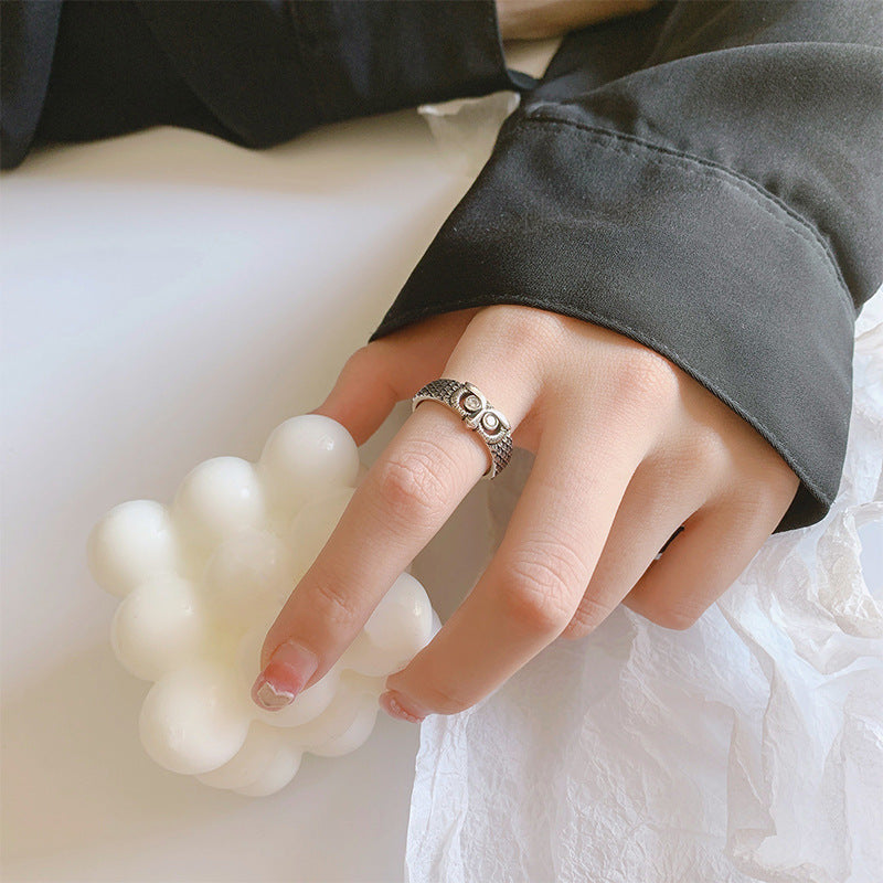 S925 Sterling Silver Personalized And Trendy White Zircon Owl Ring