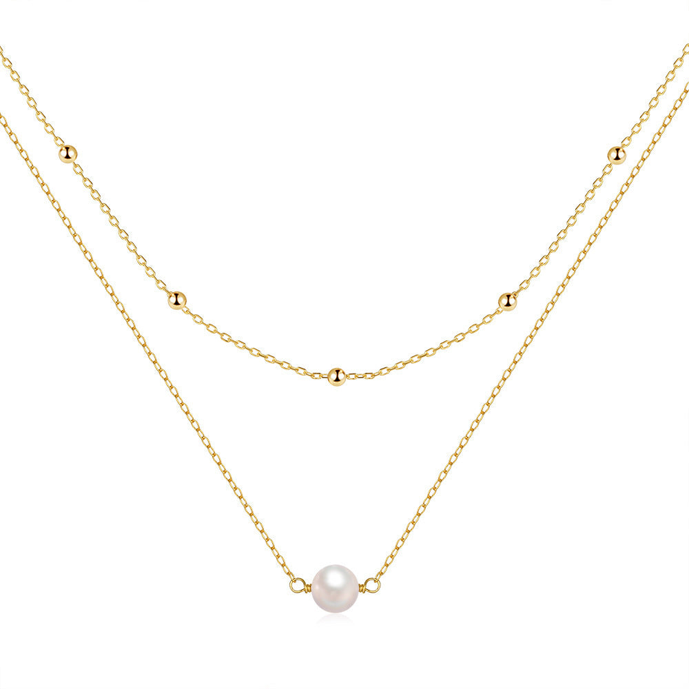 S925 Sterling Silver Temperamental Double Layer Twin Pearl Necklace For Women