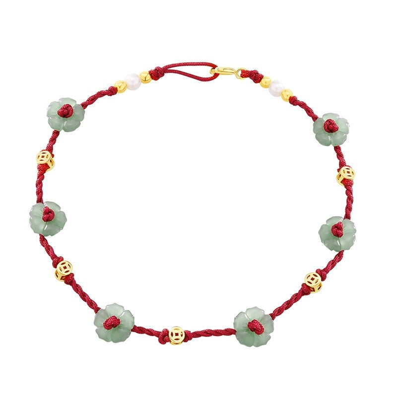 Pearl Anklet Bracelet Woven Red Rope