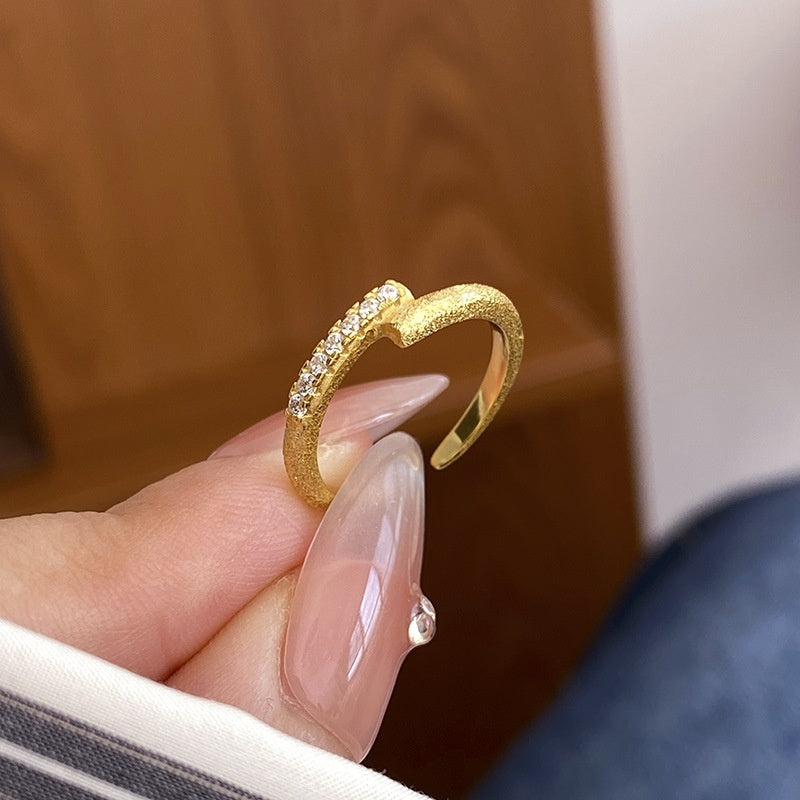 S925 Sterling Silver Cross Star Rail Brushed Ring Women