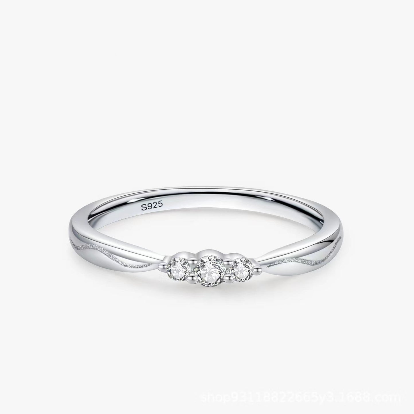 S925 Sterling Silver Ripple Wave Gang Drill Small Ring
